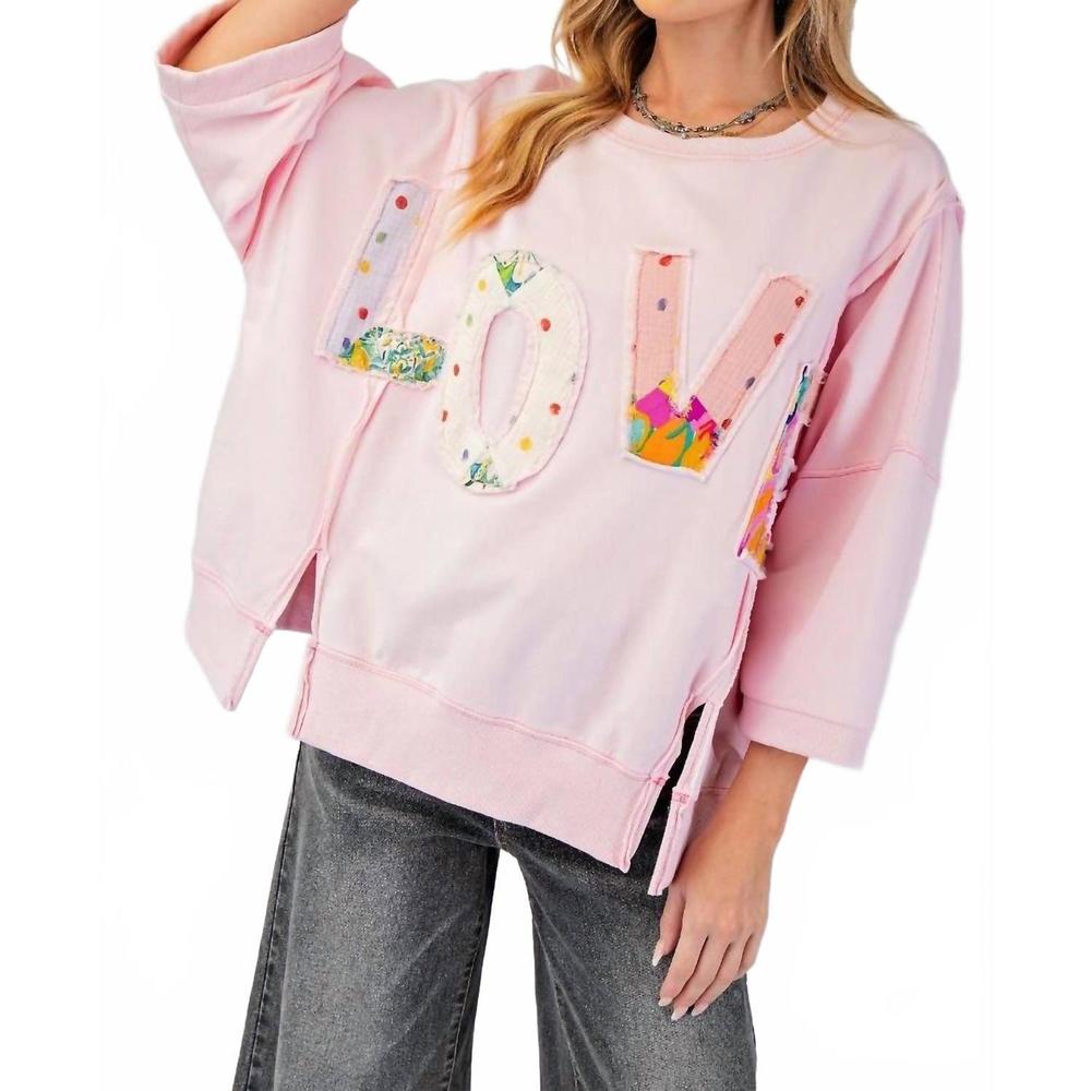 NEW EASEL love patch pullover top in cotton pink - Picture 4 of 4